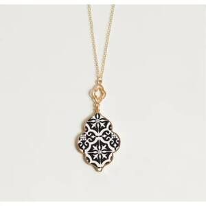 NEW FUNKY MONKEY women's mosaic long pendant necklace in black /white